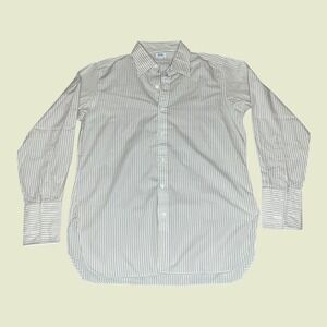 Vintage 80s Sulka Tan White Striped French Cuff Dress Shirt Mens LARGE or XL‎